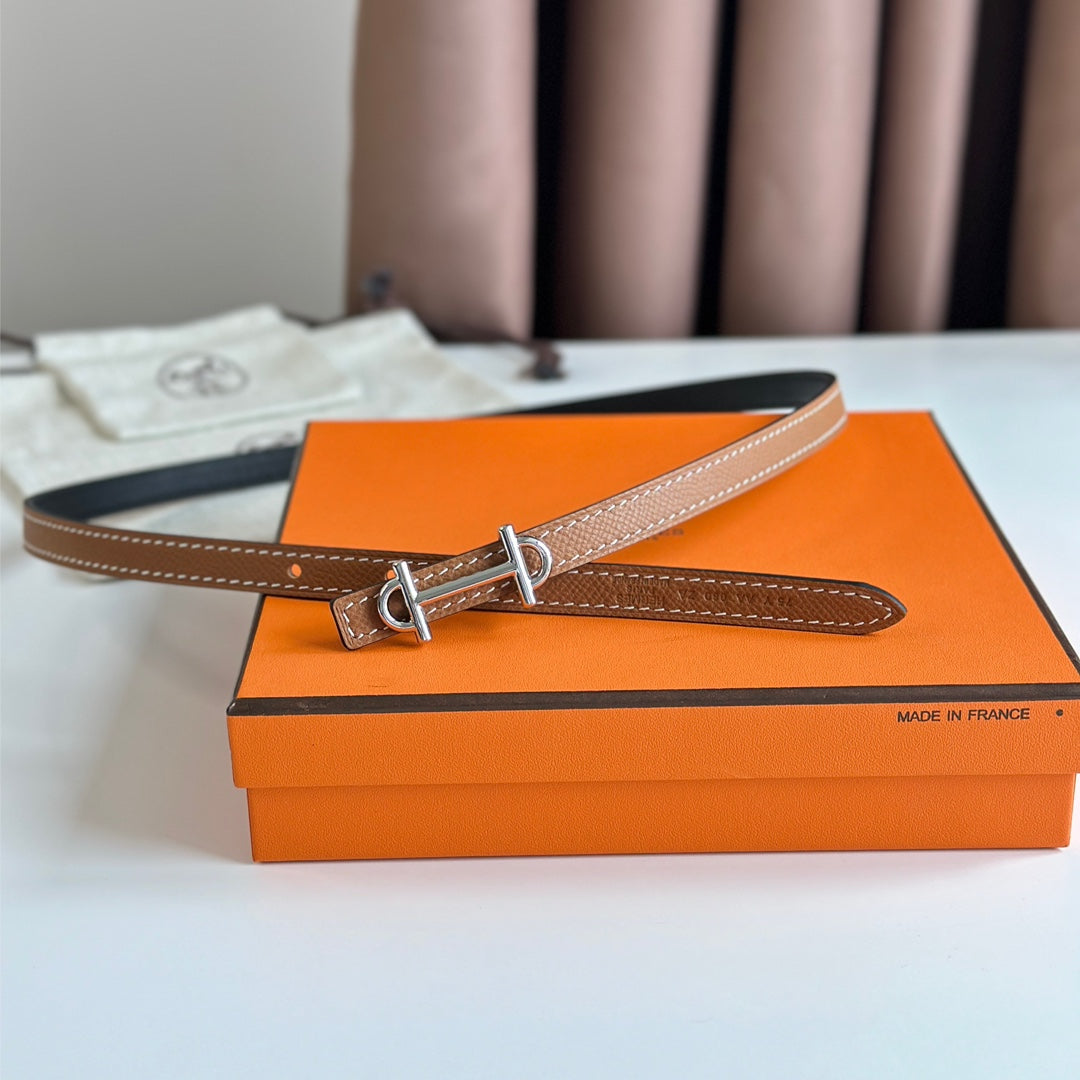 HELENE GAMMA REVERSIBLE LEATHER BELT — BRONZE BROWN & BLACK (SILVER HARDWARE)