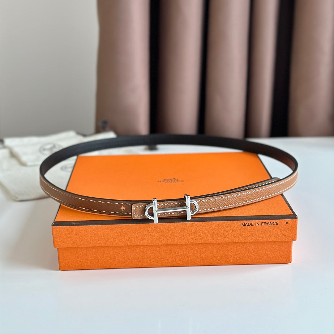 HELENE GAMMA REVERSIBLE LEATHER BELT — BRONZE BROWN & BLACK (SILVER HARDWARE)