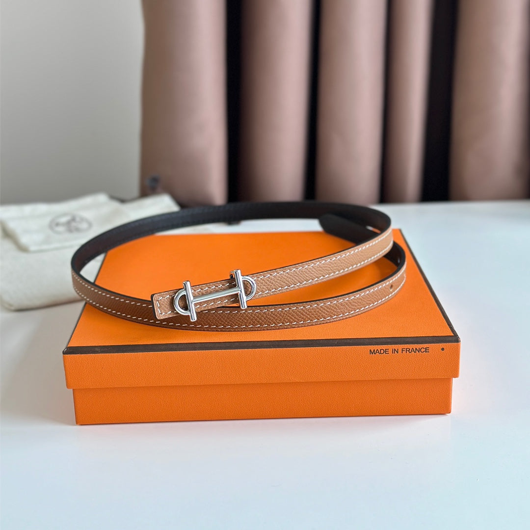HELENE GAMMA REVERSIBLE LEATHER BELT — BRONZE BROWN & BLACK (SILVER HARDWARE)