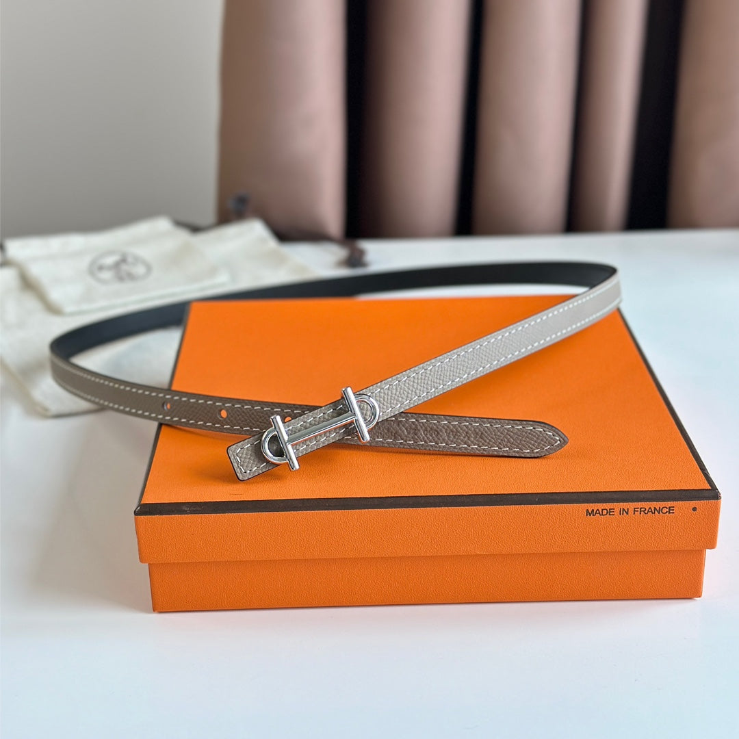 HELENE GAMMA REVERSIBLE LEATHER BELT — KHAKI BROWN & BLACK (SILVER HARDWARE)