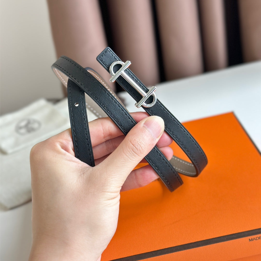 HELENE GAMMA REVERSIBLE LEATHER BELT — KHAKI BROWN & BLACK (SILVER HARDWARE)