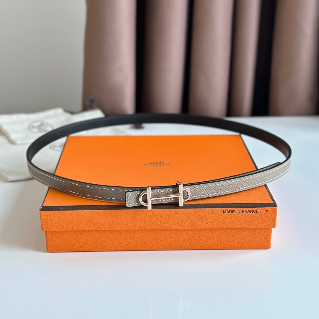 HELENE GAMMA REVERSIBLE LEATHER BELT — KHAKI BROWN & BLACK (COPPER HARDWARE)