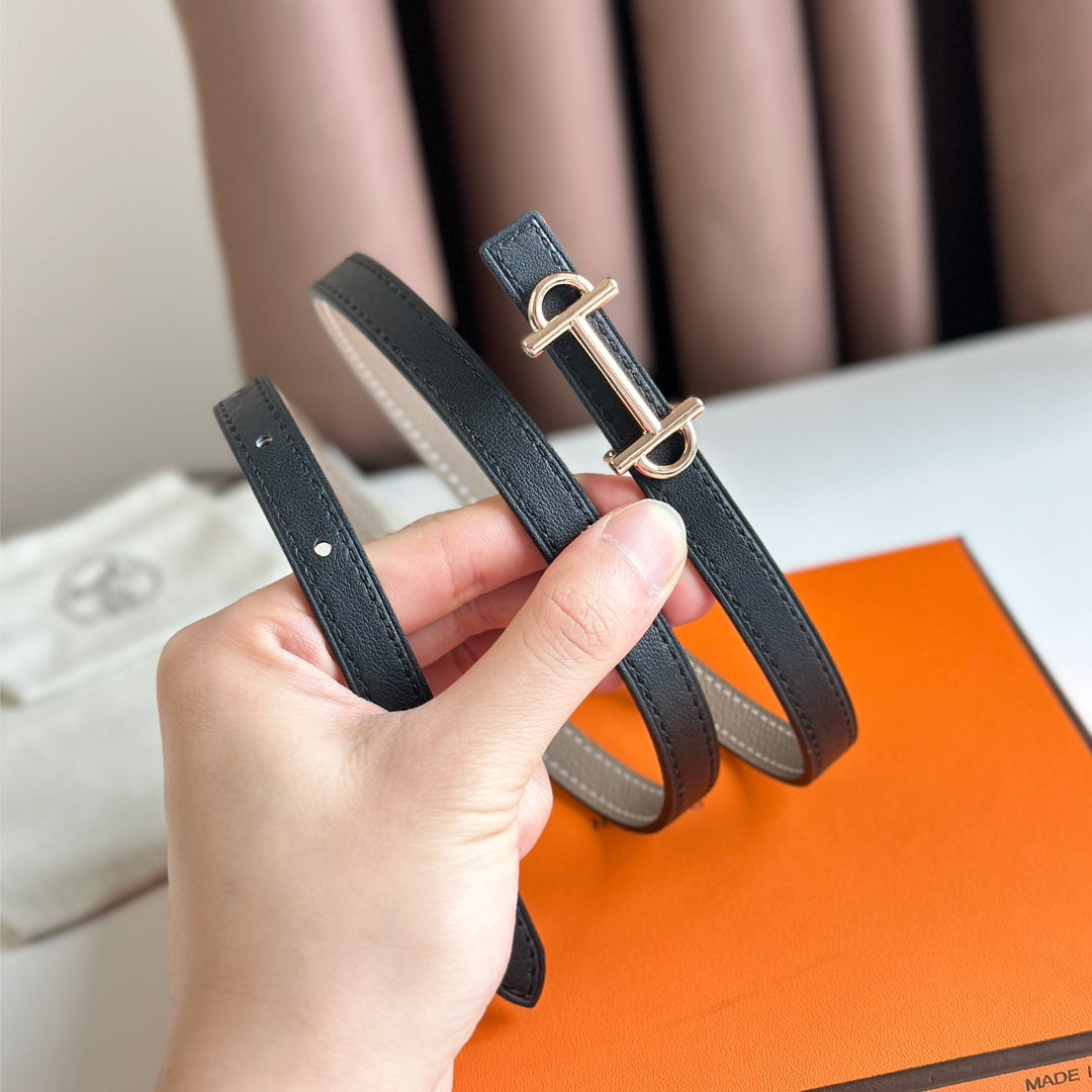 HELENE GAMMA REVERSIBLE LEATHER BELT — KHAKI BROWN & BLACK (COPPER HARDWARE)