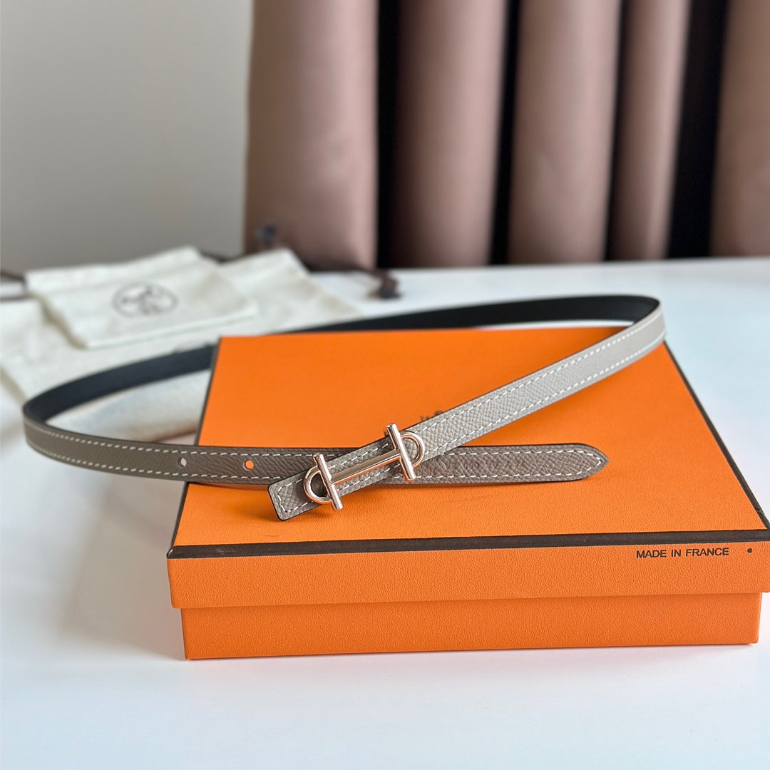 HELENE GAMMA REVERSIBLE LEATHER BELT — KHAKI BROWN & BLACK (COPPER HARDWARE)