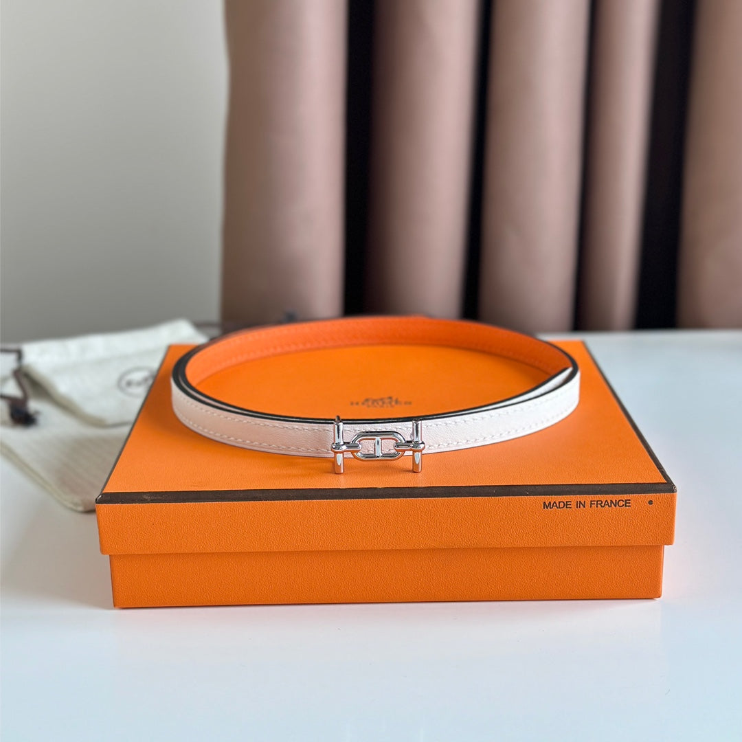 HELENE ANCRE REVERSIBLE LEATHER BELT — WHITE & ORANGE (SILVER HARDWARE)