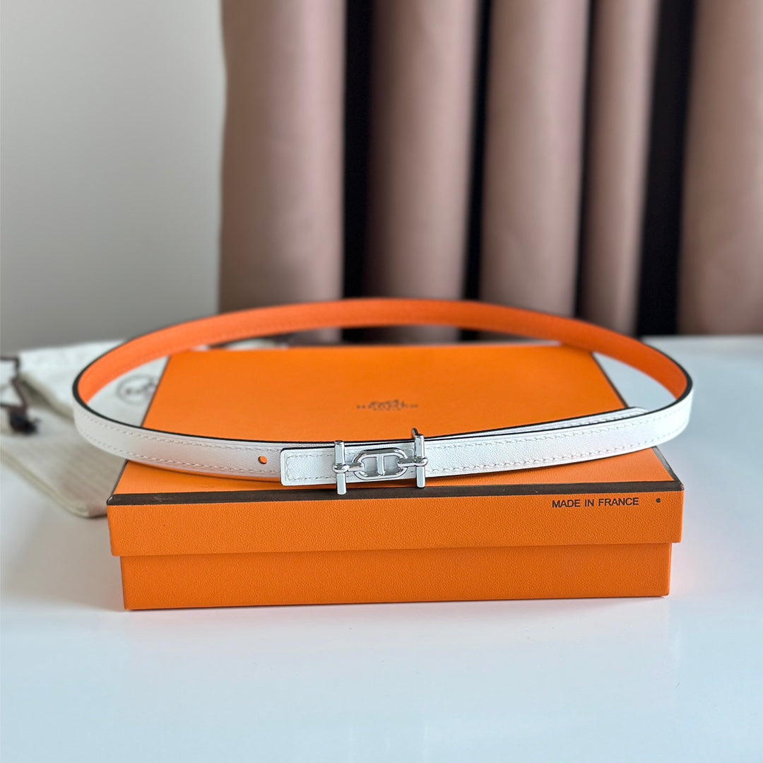 HELENE ANCRE REVERSIBLE LEATHER BELT — WHITE & ORANGE (SILVER HARDWARE)