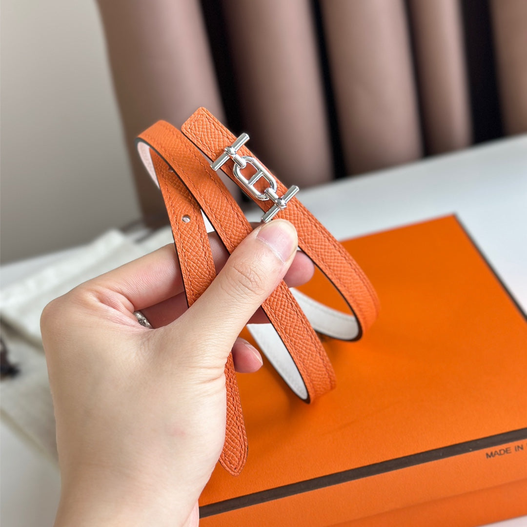 HELENE ANCRE REVERSIBLE LEATHER BELT — WHITE & ORANGE (SILVER HARDWARE)