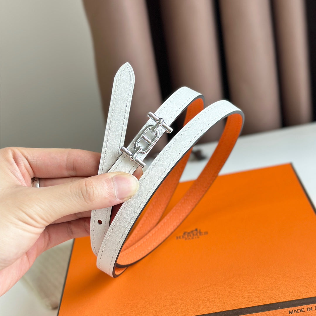 HELENE ANCRE REVERSIBLE LEATHER BELT — WHITE & ORANGE (SILVER HARDWARE)