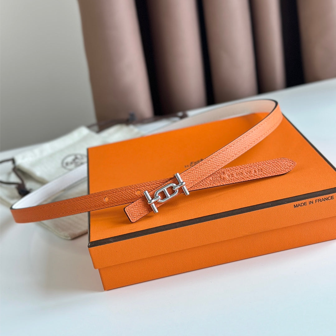 HELENE ANCRE REVERSIBLE LEATHER BELT — WHITE & ORANGE (SILVER HARDWARE)