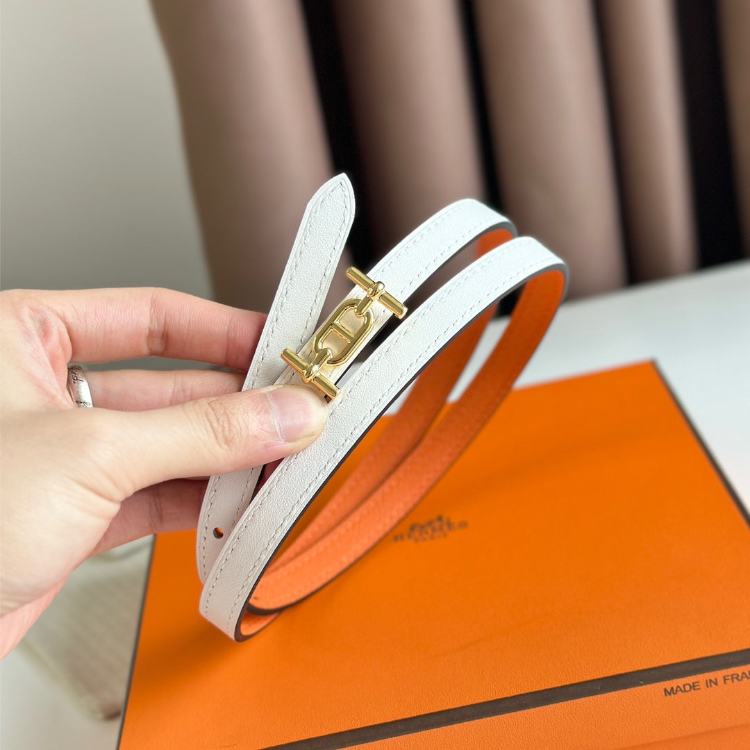 HELENE ANCRE REVERSIBLE LEATHER BELT — WHITE & ORANGE (GOLD HARDWARE)