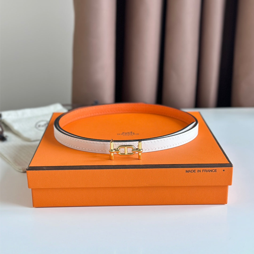 HELENE ANCRE REVERSIBLE LEATHER BELT — WHITE & ORANGE (GOLD HARDWARE)