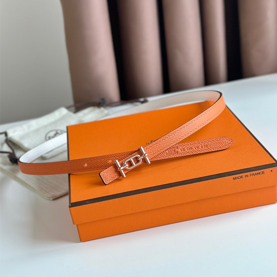 HELENE ANCRE REVERSIBLE LEATHER BELT — WHITE & ORANGE (COPPER HARDWARE)