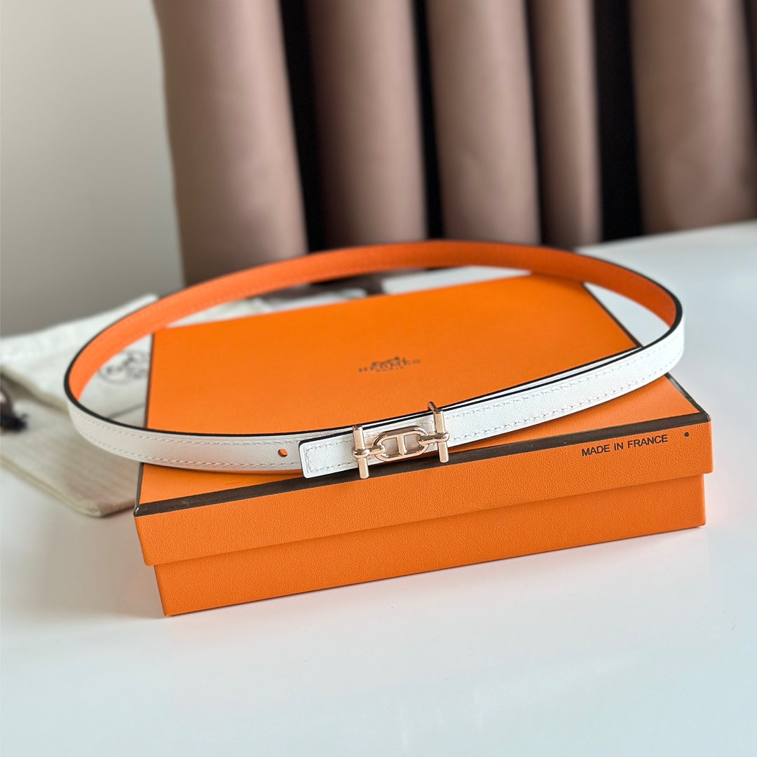 HELENE ANCRE REVERSIBLE LEATHER BELT — WHITE & ORANGE (COPPER HARDWARE)