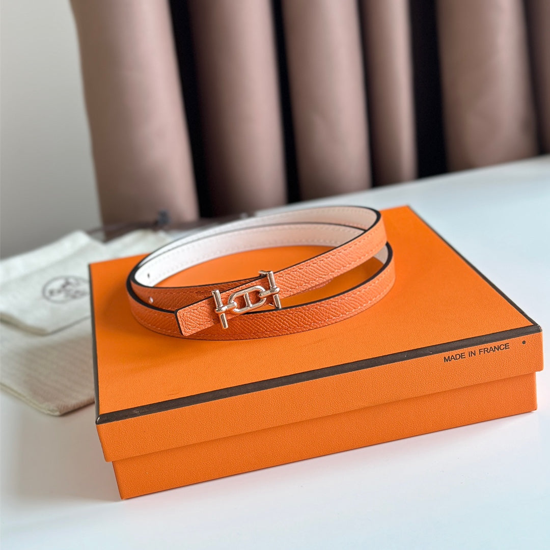 HELENE ANCRE REVERSIBLE LEATHER BELT — WHITE & ORANGE (COPPER HARDWARE)