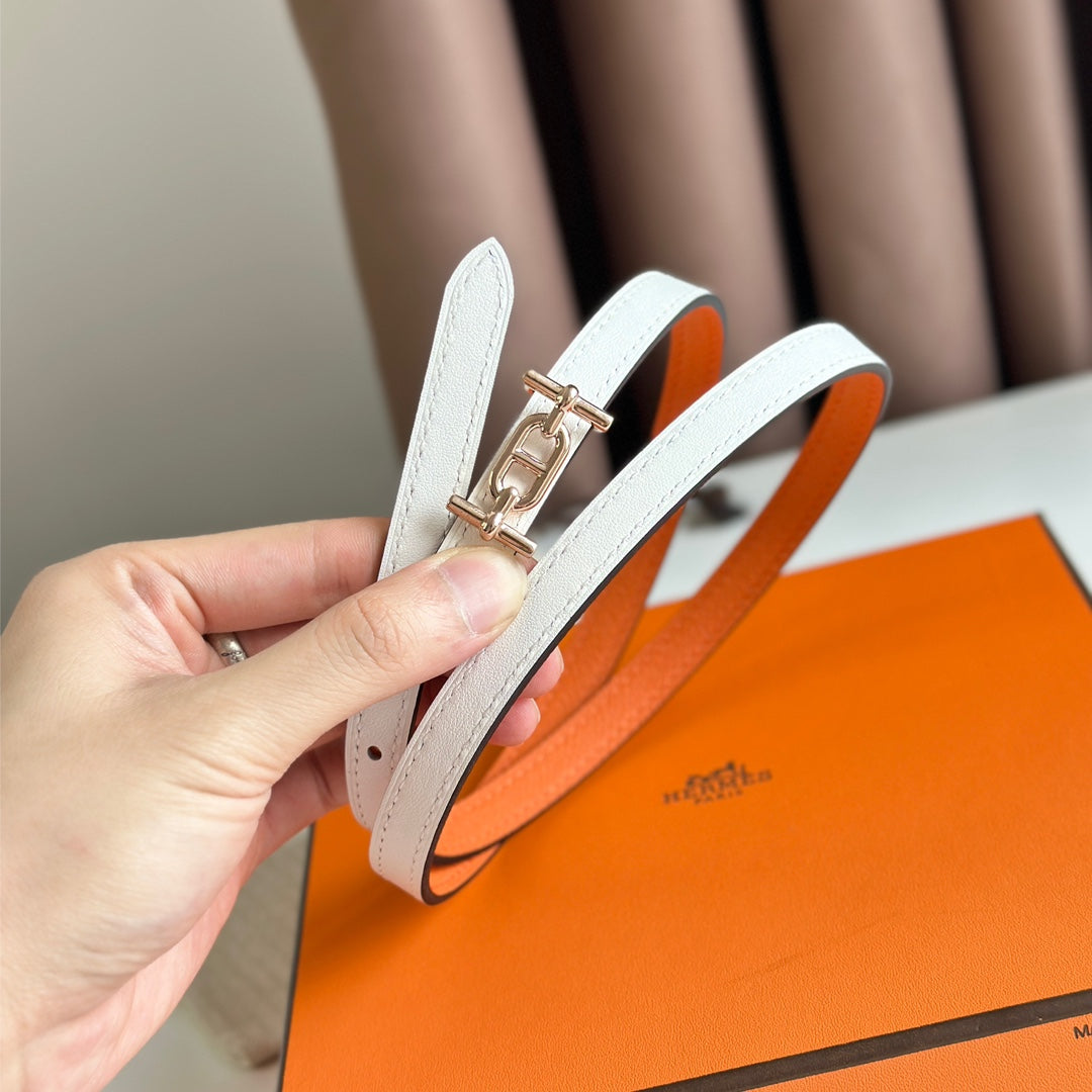 HELENE ANCRE REVERSIBLE LEATHER BELT — WHITE & ORANGE (COPPER HARDWARE)