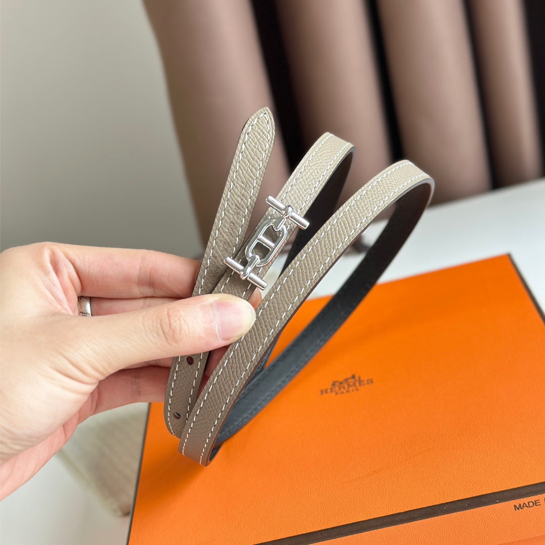 HELENE ANCRE REVERSIBLE LEATHER BELT — BLACK & KHAKI BROWN (SILVER HARDWARE)