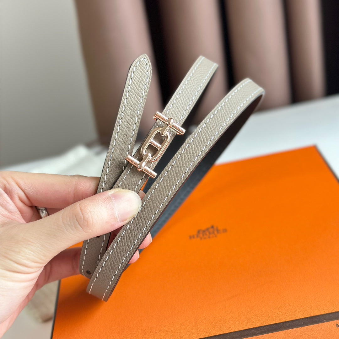 HELENE ANCRE REVERSIBLE LEATHER BELT — BLACK & KHAKI BROWN (COPPER HARDWARE)