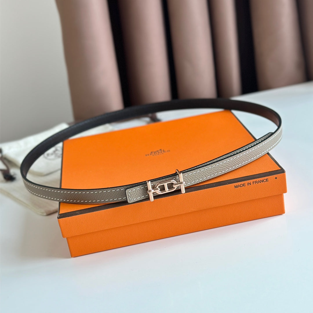 HELENE ANCRE REVERSIBLE LEATHER BELT — BLACK & KHAKI BROWN (COPPER HARDWARE)