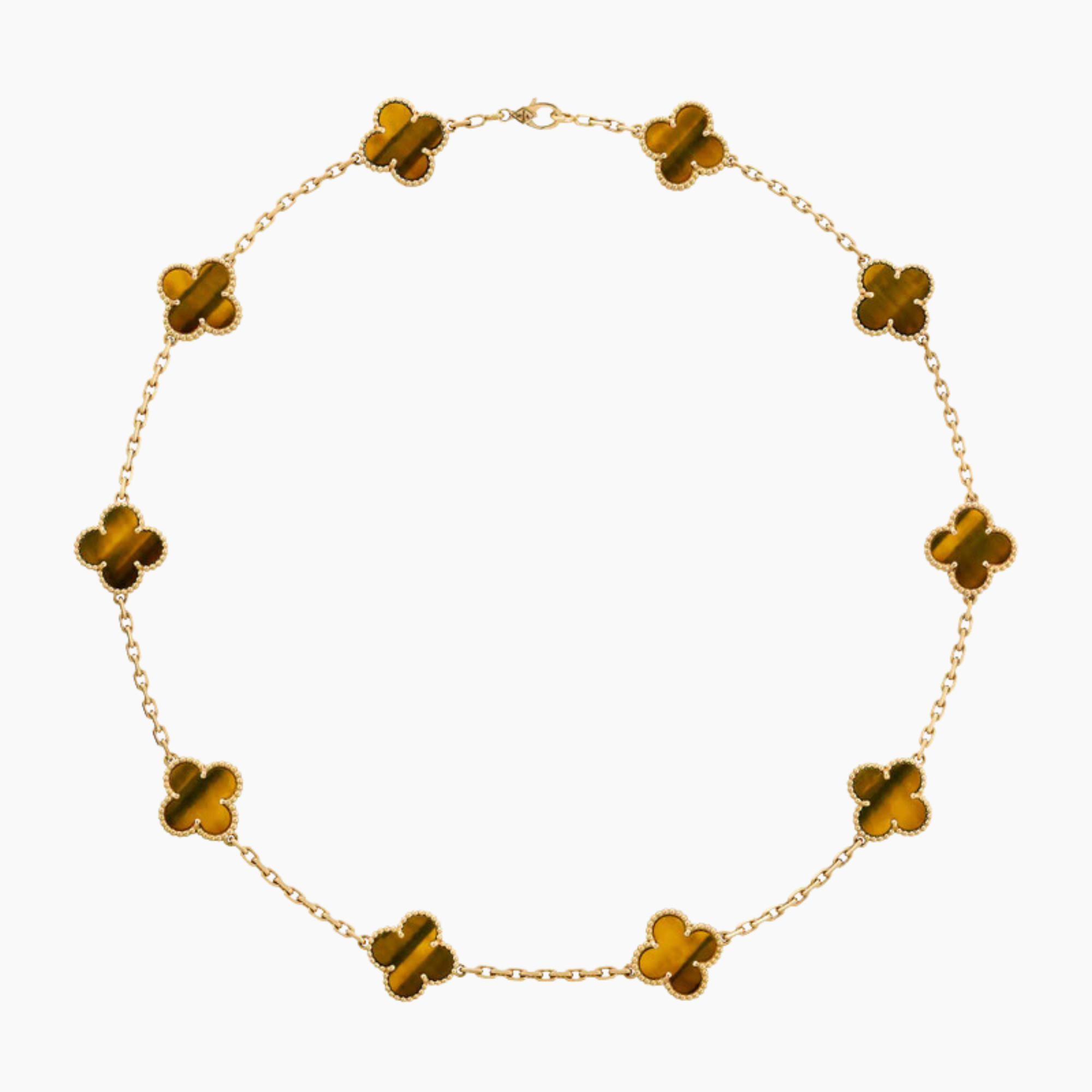 CLOVER 10 MOTIFS TIGER EYE NECKLACE