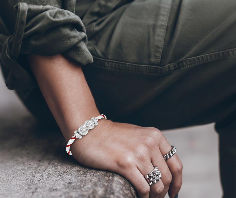 CHANCE LARGE 8 FIGURE BUCKLE FULL DIAMOND BRACELET SILVER