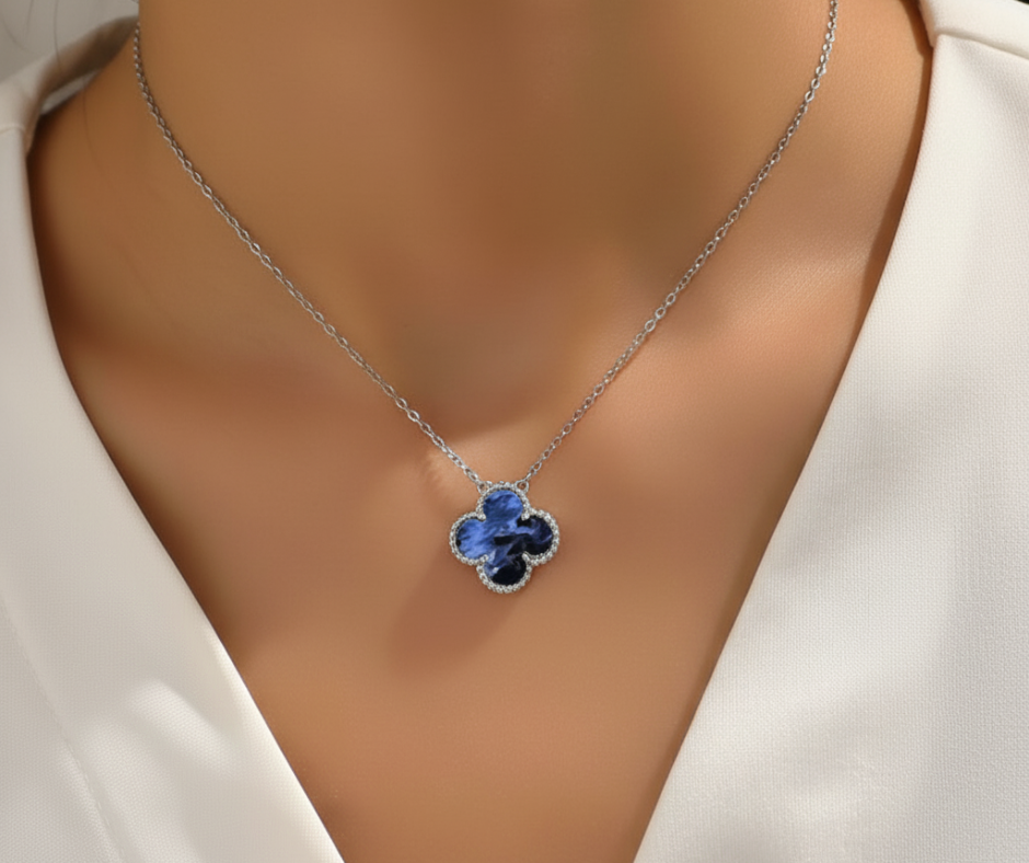 CLOVER 15MM PIETERSITE NECKLACE SILVER