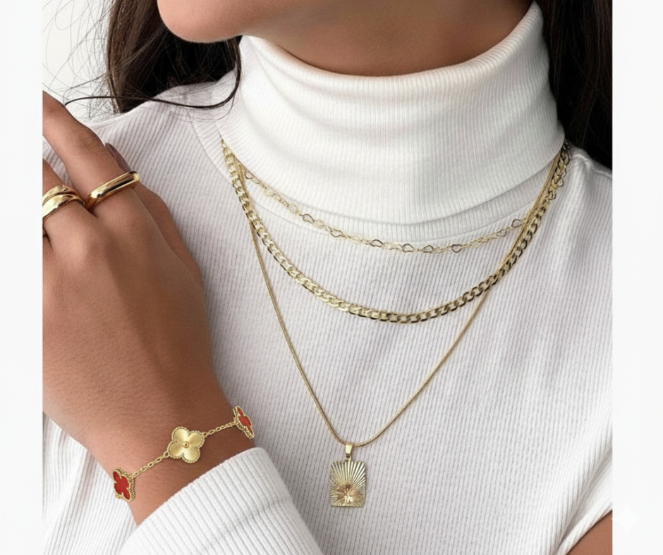 CLOVER  5 MOTIFS CARNELIAN GOLD BRACELET