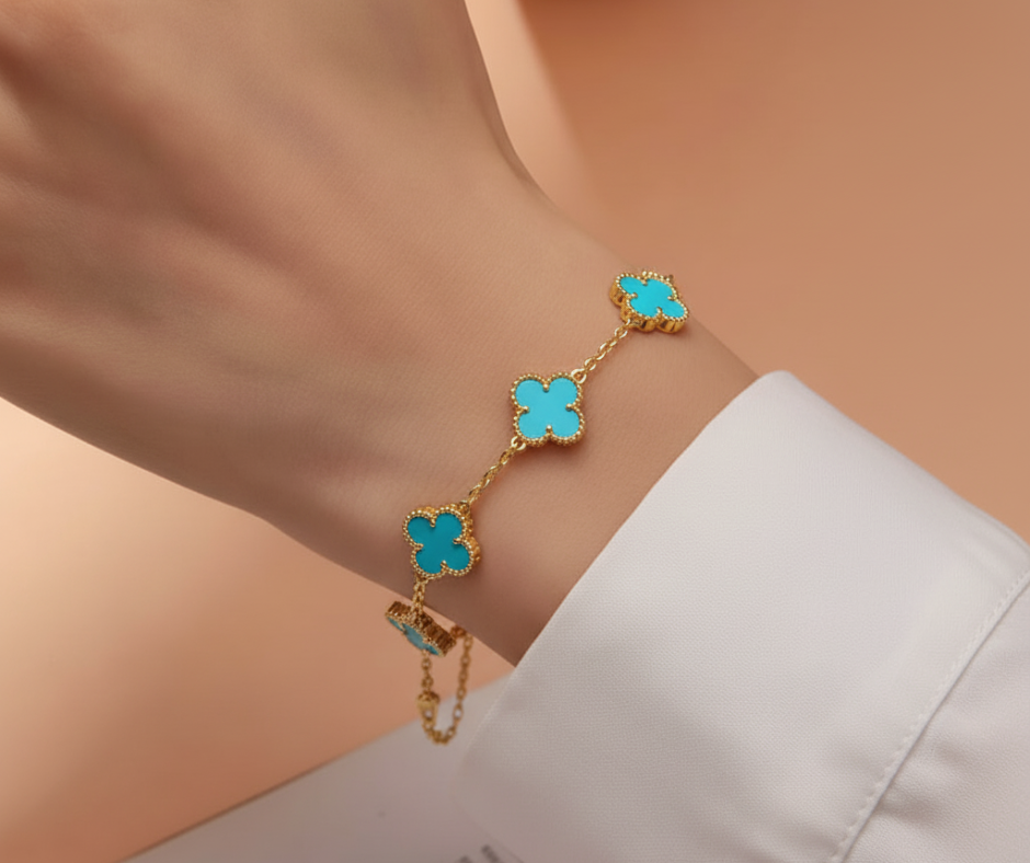 CLOVER 5 MOTIFS TURQUOISE BRACELET