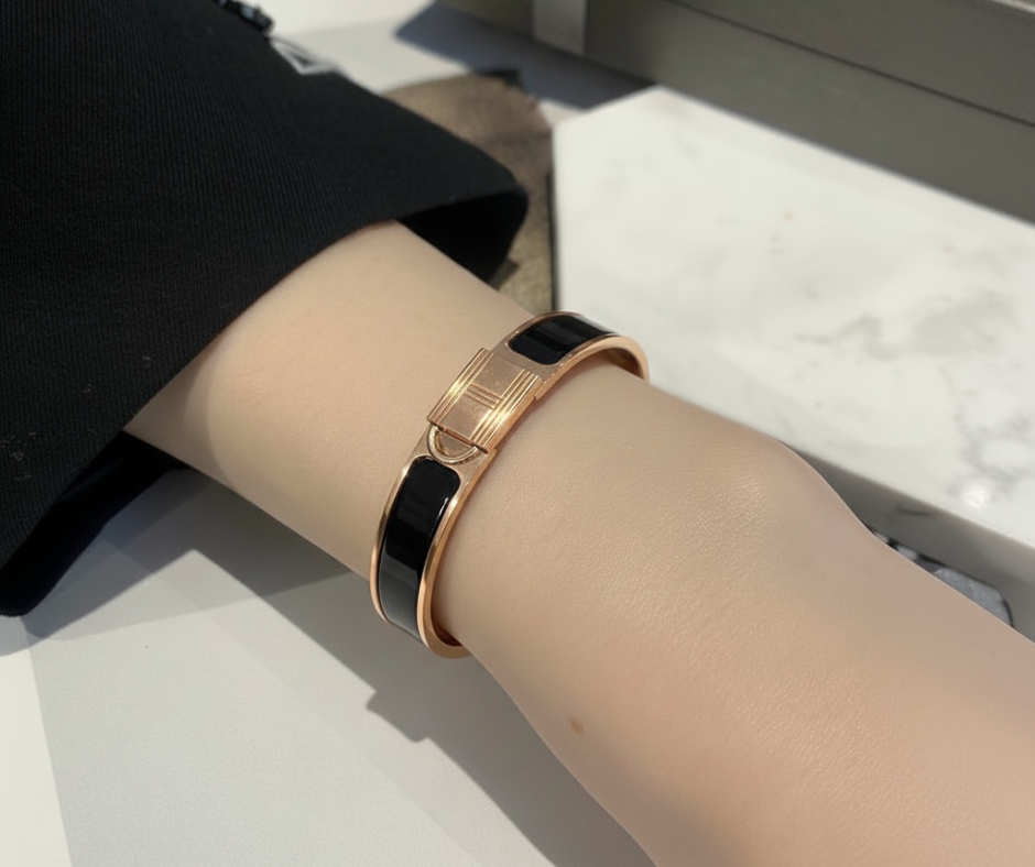 HELENE LOCK BLACK BRACELET ROSE GOLD