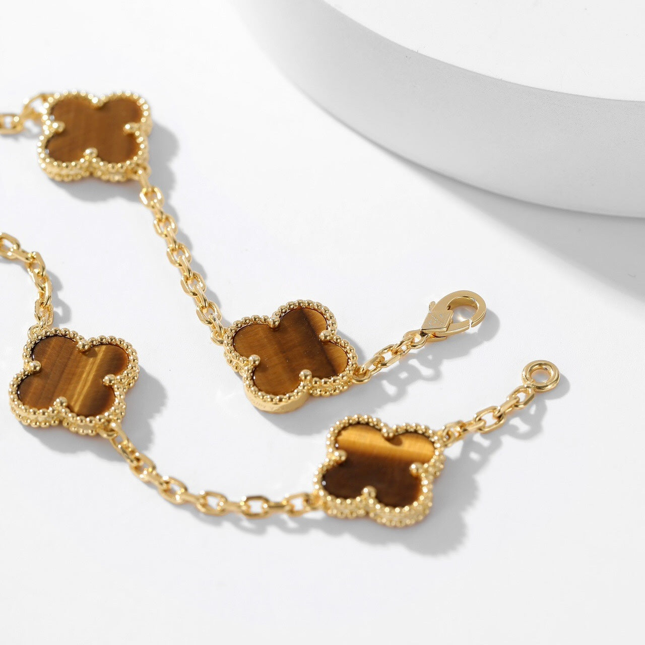 CLOVERS THE 10-MOTIFS TIGER EYE NECKLACE