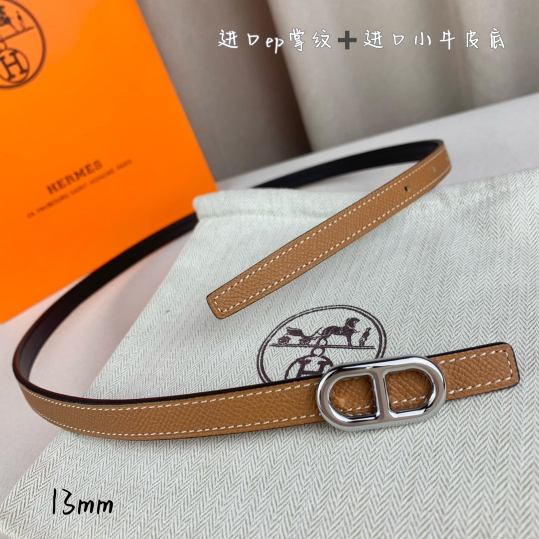 HELENE MAILLON REVERSIBLE LEATHER BELT — CIDER & ORANGE (SILVER HARDWARE)
