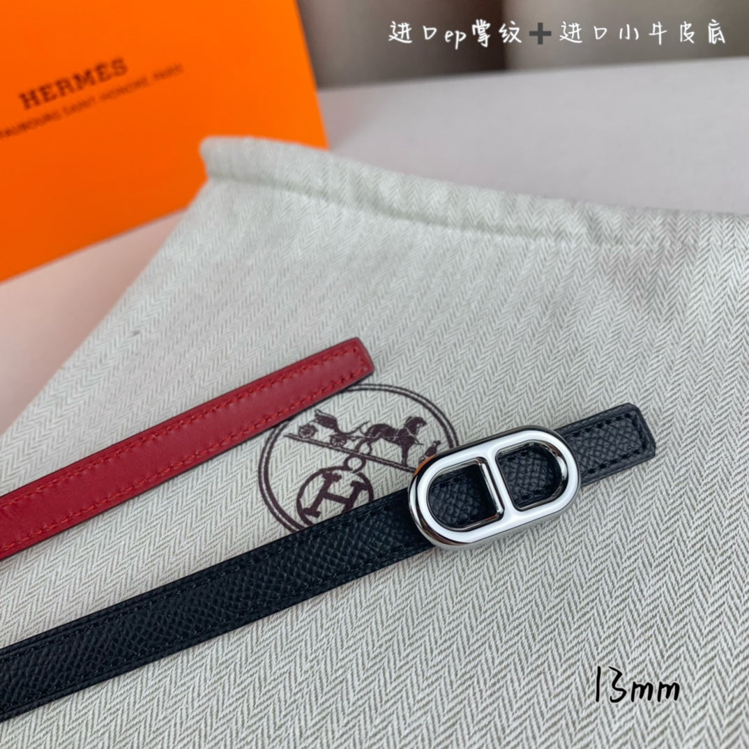 HELENE MAILLON LEATHER BELT — BLACK (SILVER HARDWARE)