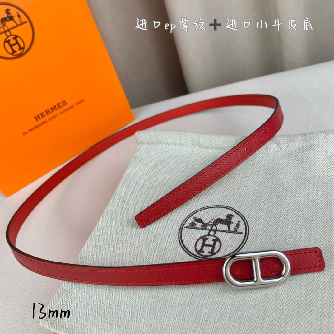 HELENE MAILLON LEATHER BELT — CHERRY RED (SILVER HARDWARE)