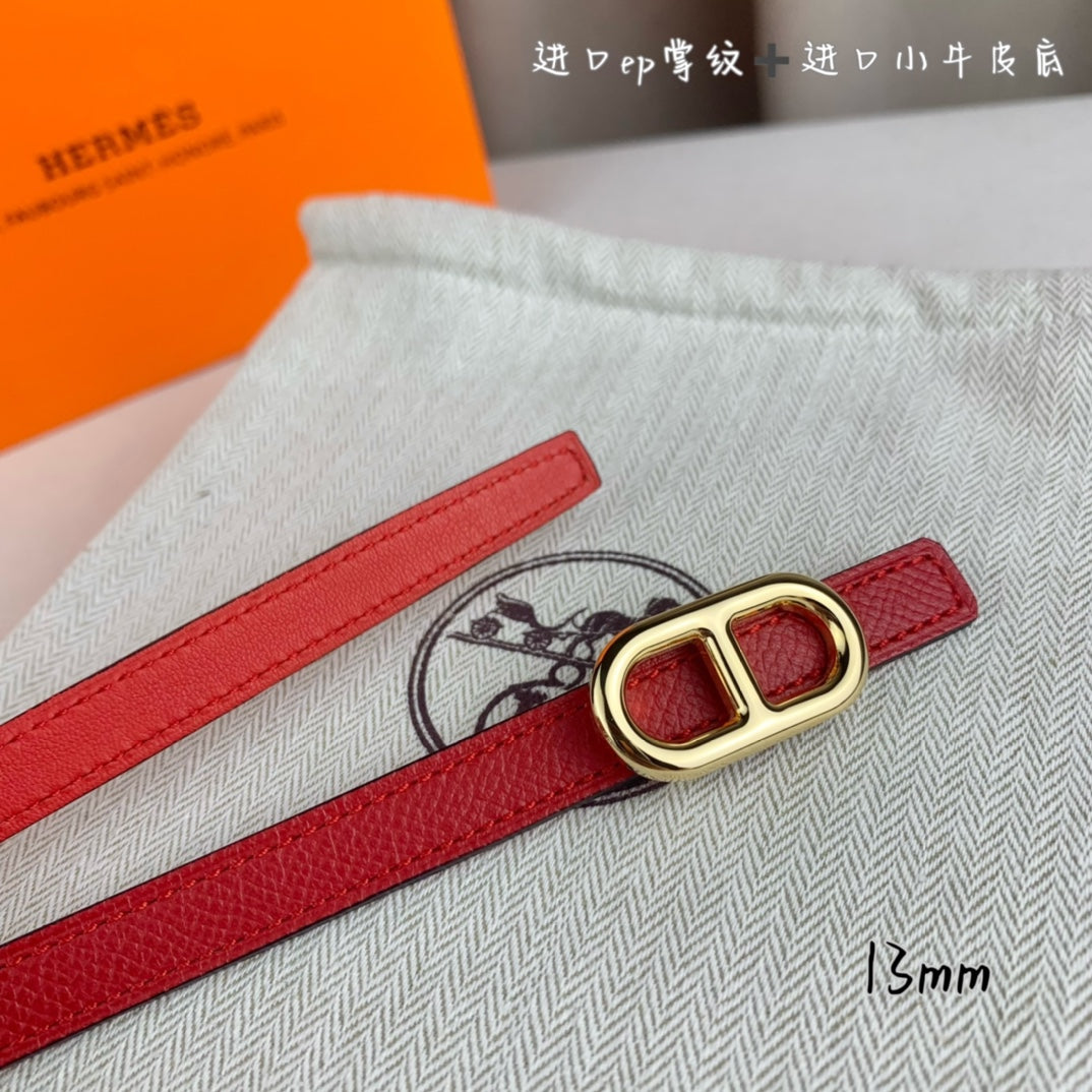 HELENE MAILLON REVERSIBLE LEATHER BELT — CHERRY RED (GOLD HARDWARE)