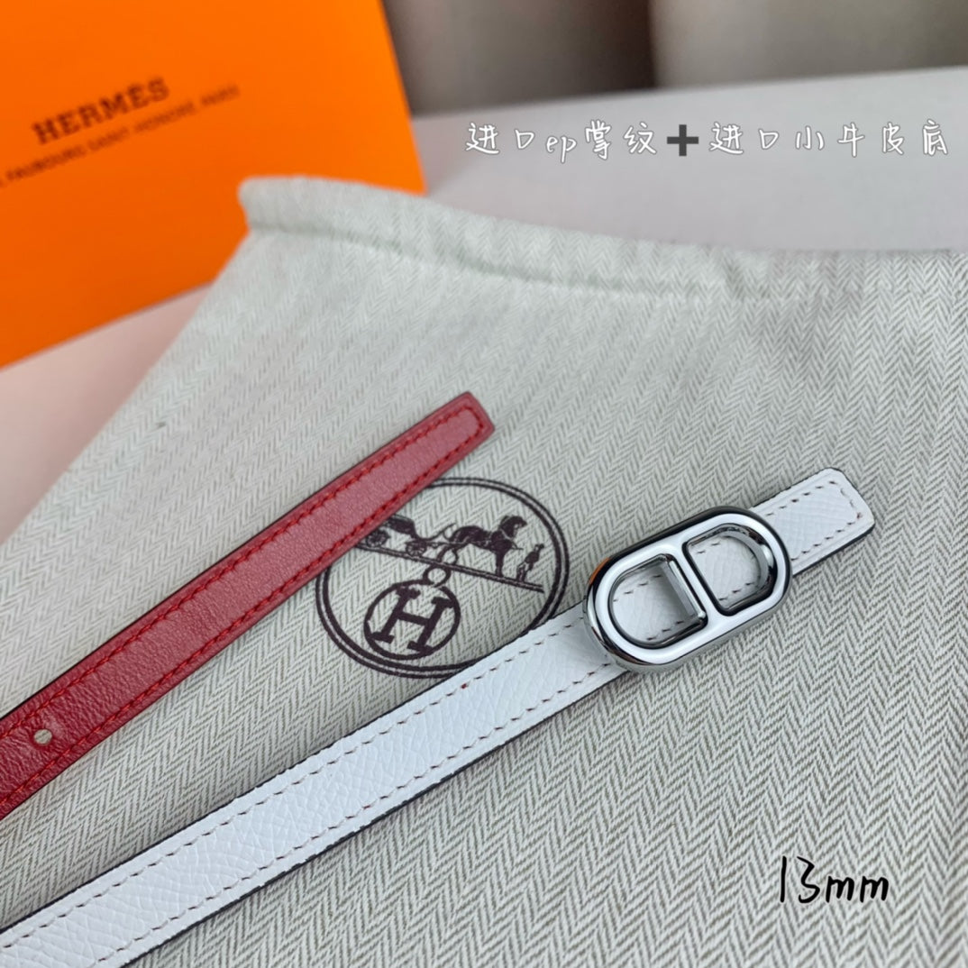 HELENE MAILLON LEATHER BELT — WHITE (SILVER HARDWARE)