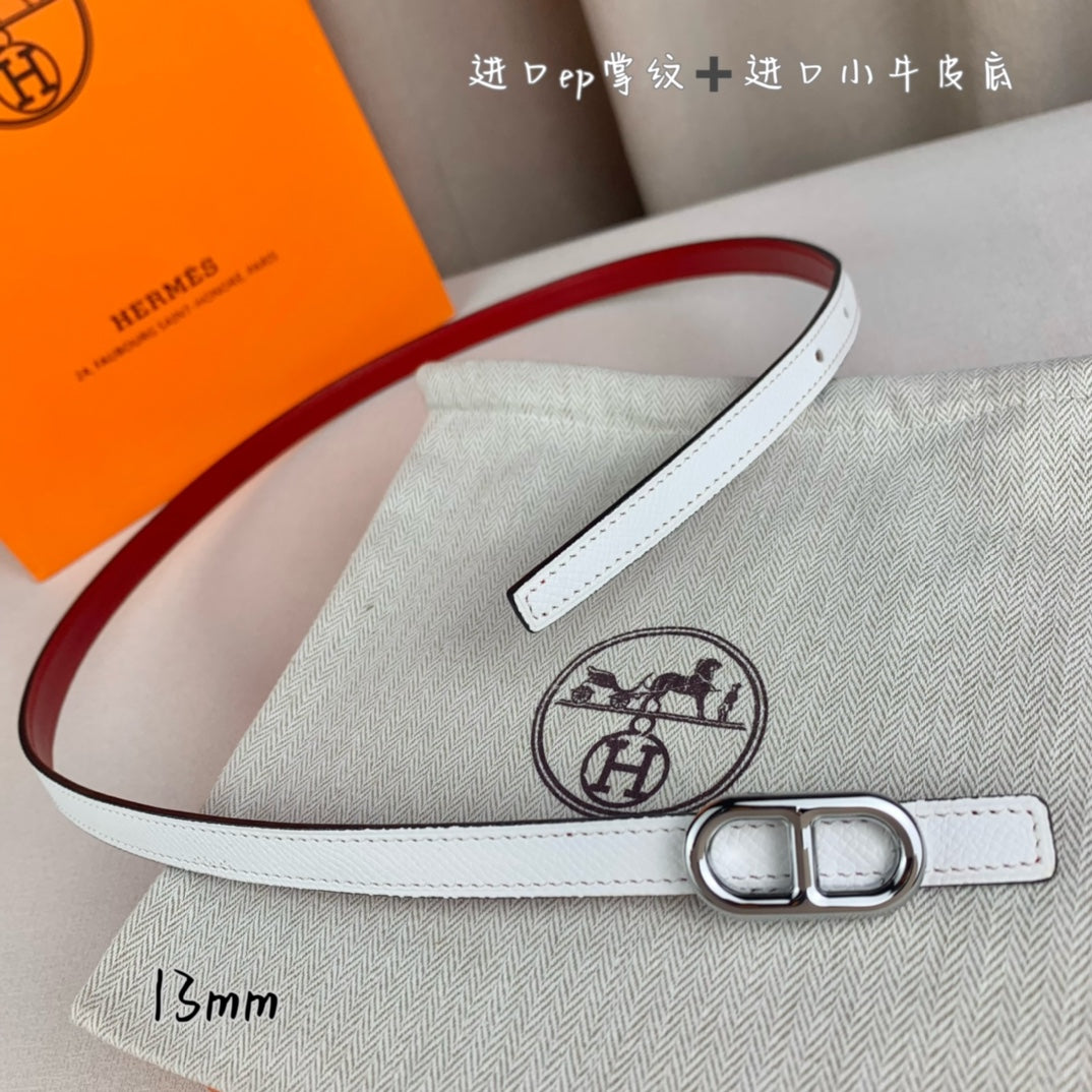 HELENE MAILLON LEATHER BELT — WHITE (SILVER HARDWARE)