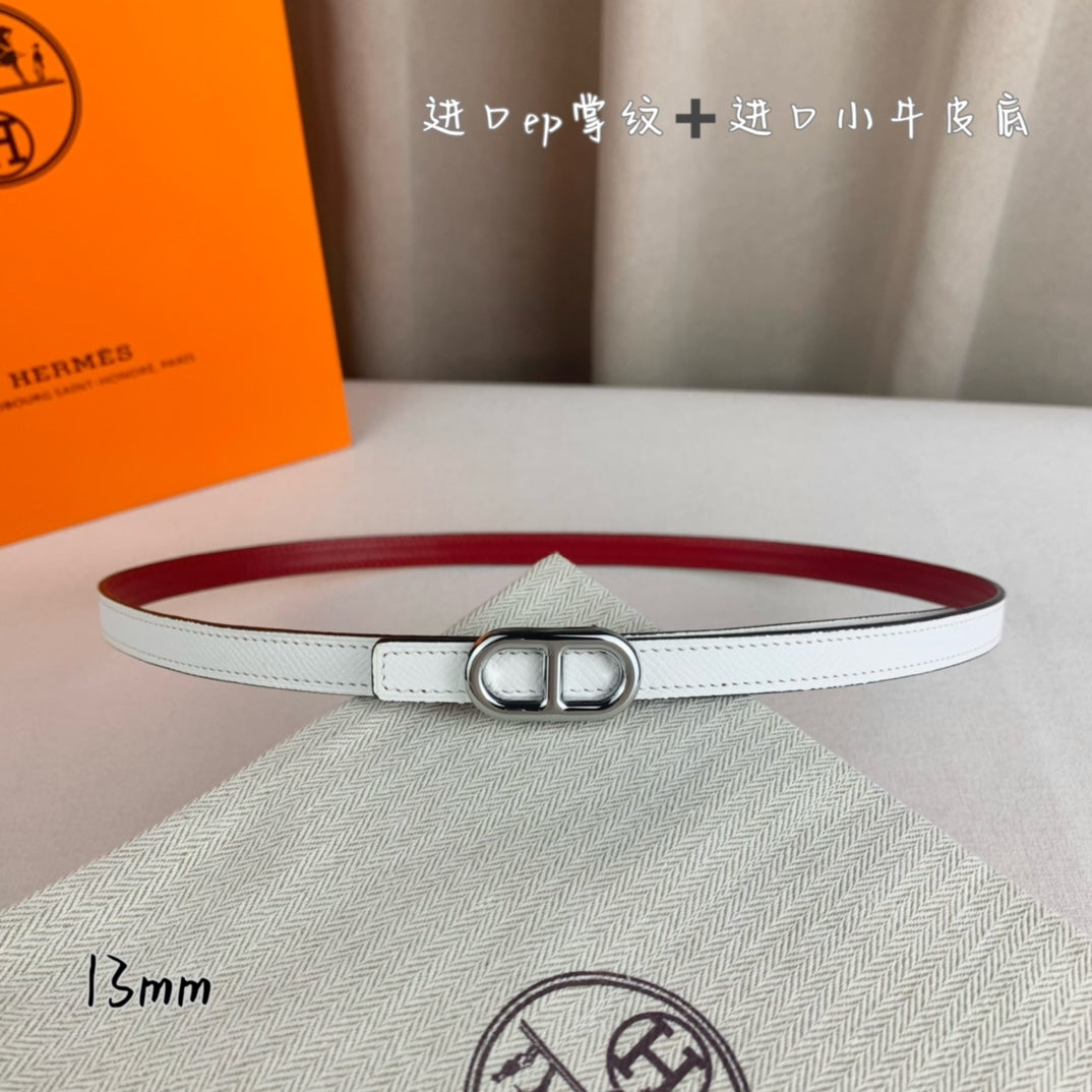 HELENE MAILLON LEATHER BELT — WHITE (SILVER HARDWARE)