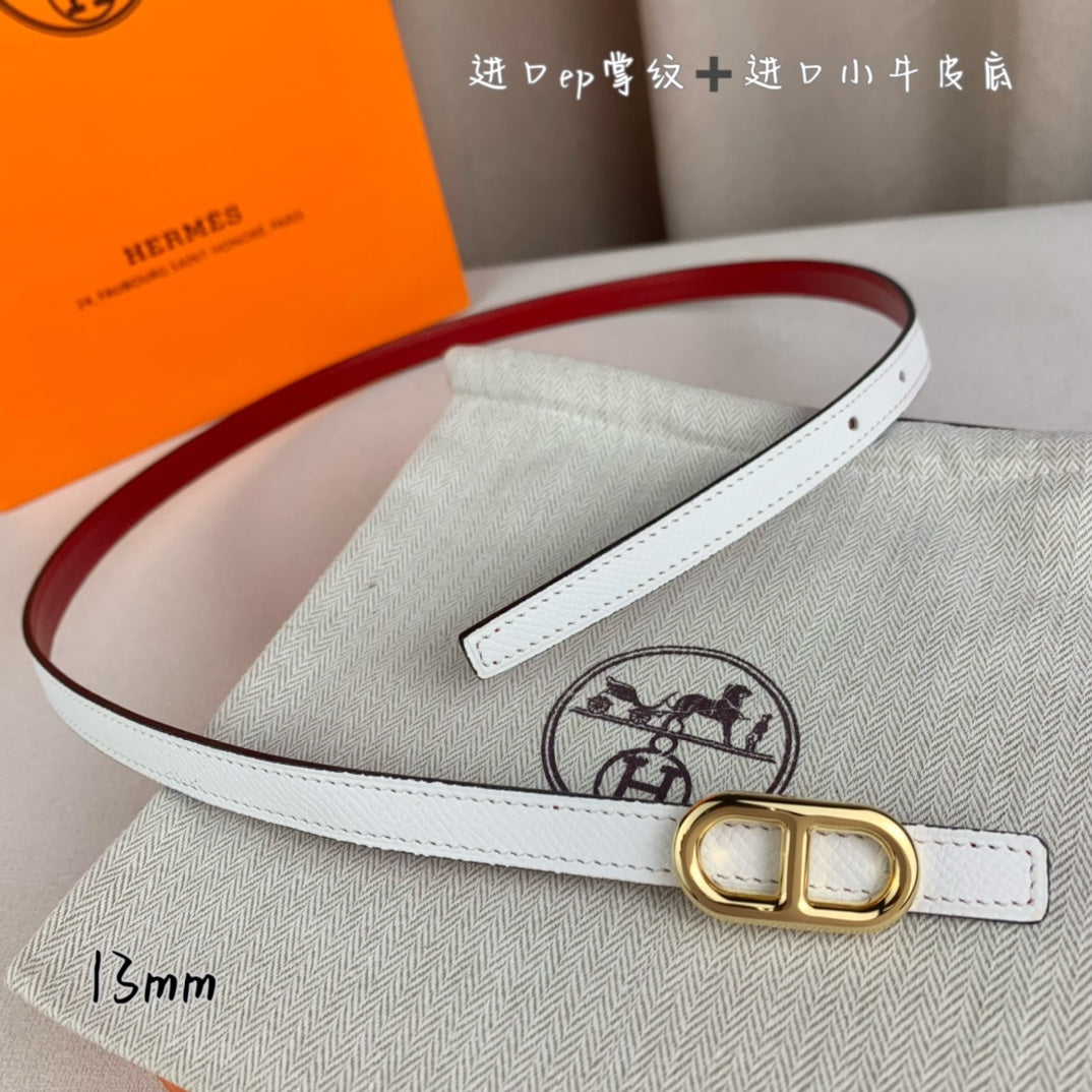 HELENE MAILLON LEATHER BELT — WHITE (GOLD HARDWARE)