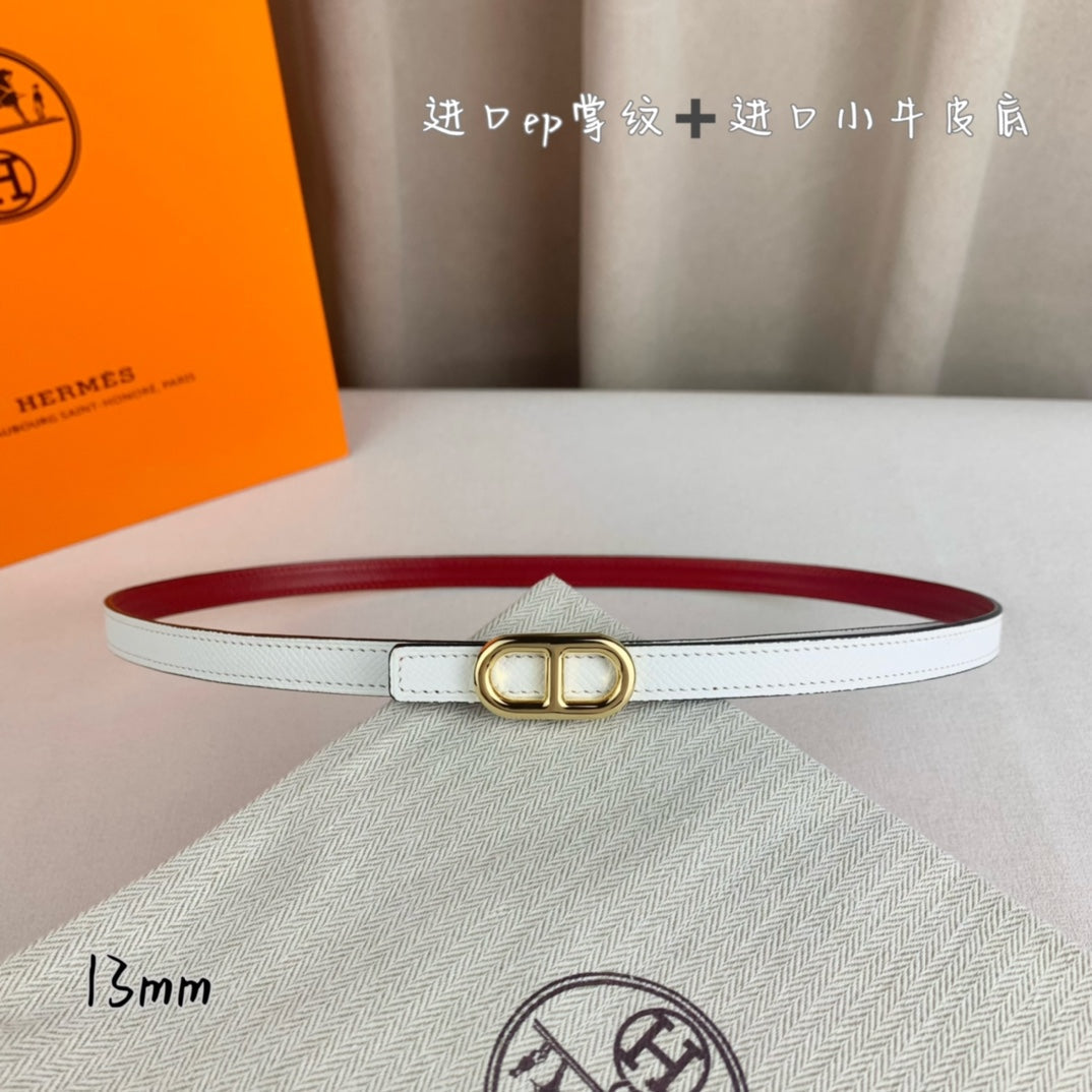 HELENE MAILLON LEATHER BELT — WHITE (GOLD HARDWARE)