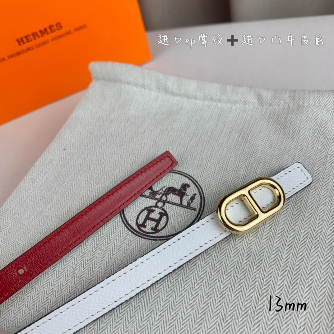 HELENE MAILLON LEATHER BELT — WHITE (GOLD HARDWARE)