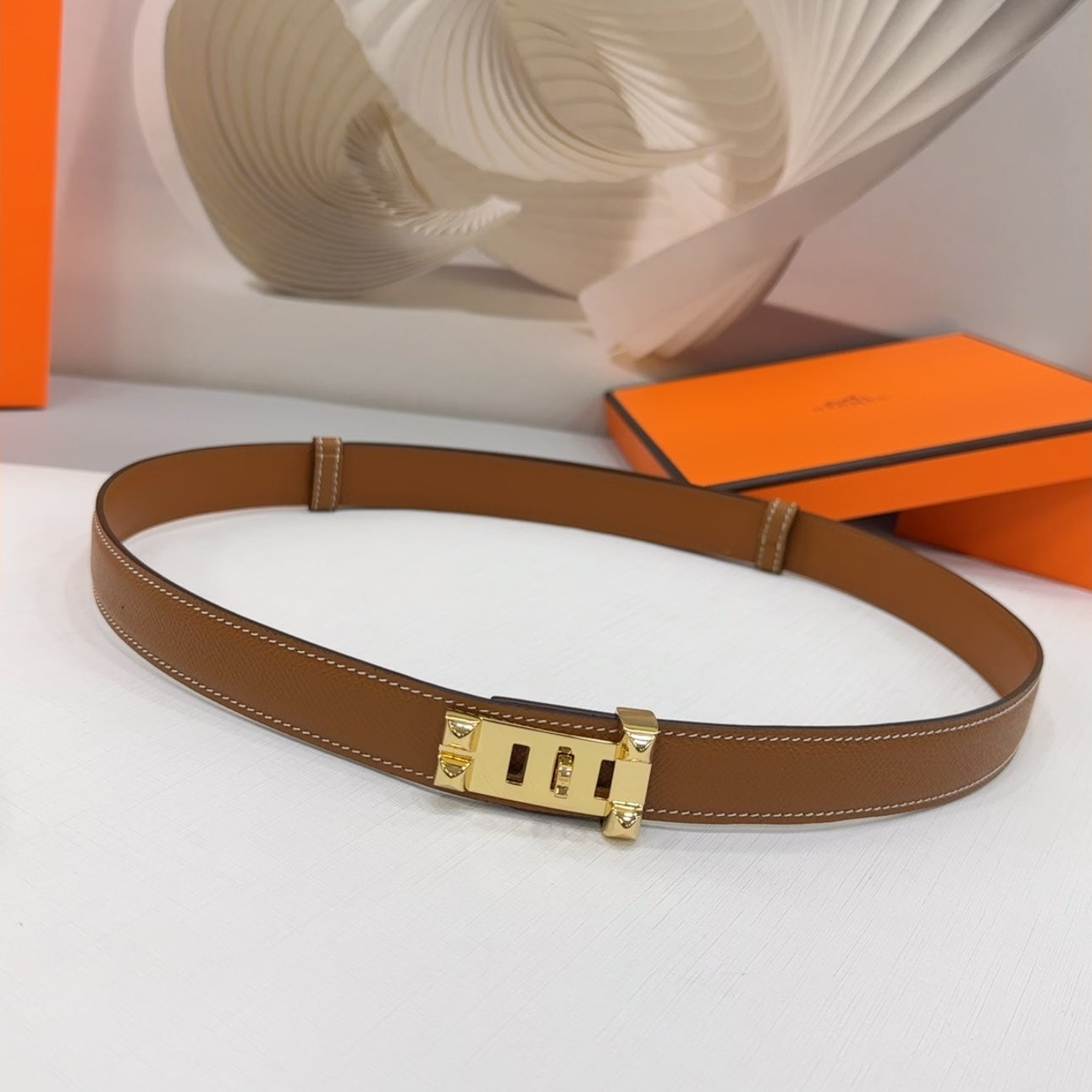 MAISON CDC LEATHER BELT — GOLD EPSOM (GOLD HARDWARE, 30MM)