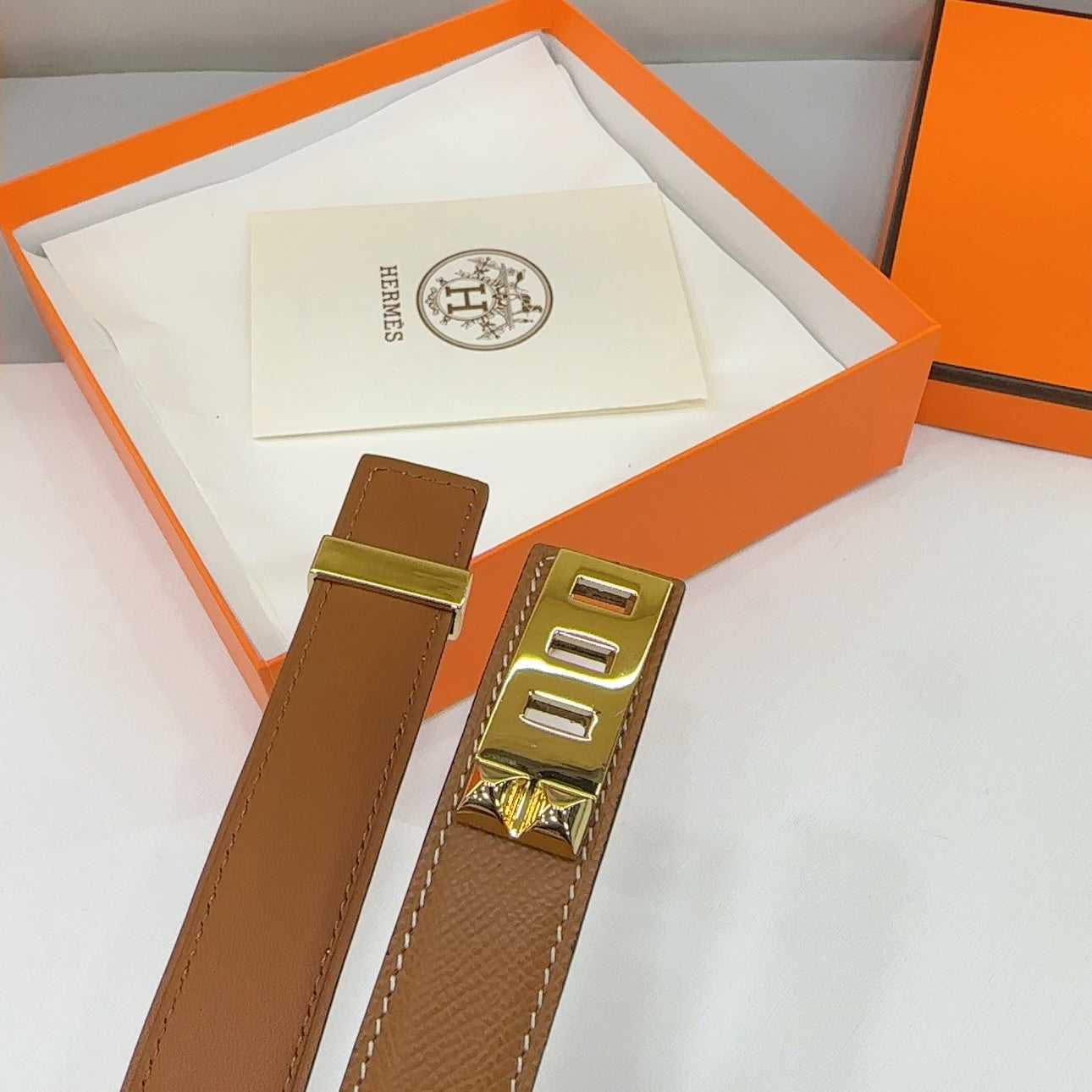 MAISON CDC LEATHER BELT — GOLD EPSOM (GOLD HARDWARE, 30MM)