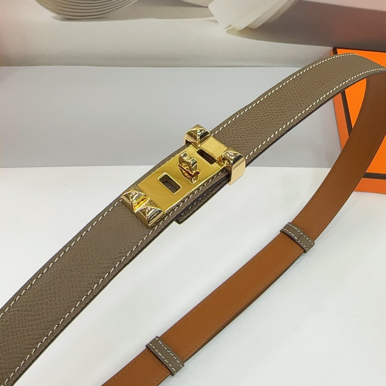MAISON C.D.C. LEATHER BELT — ETAIN EPSOM (GOLD HARDWARE, 30MM)