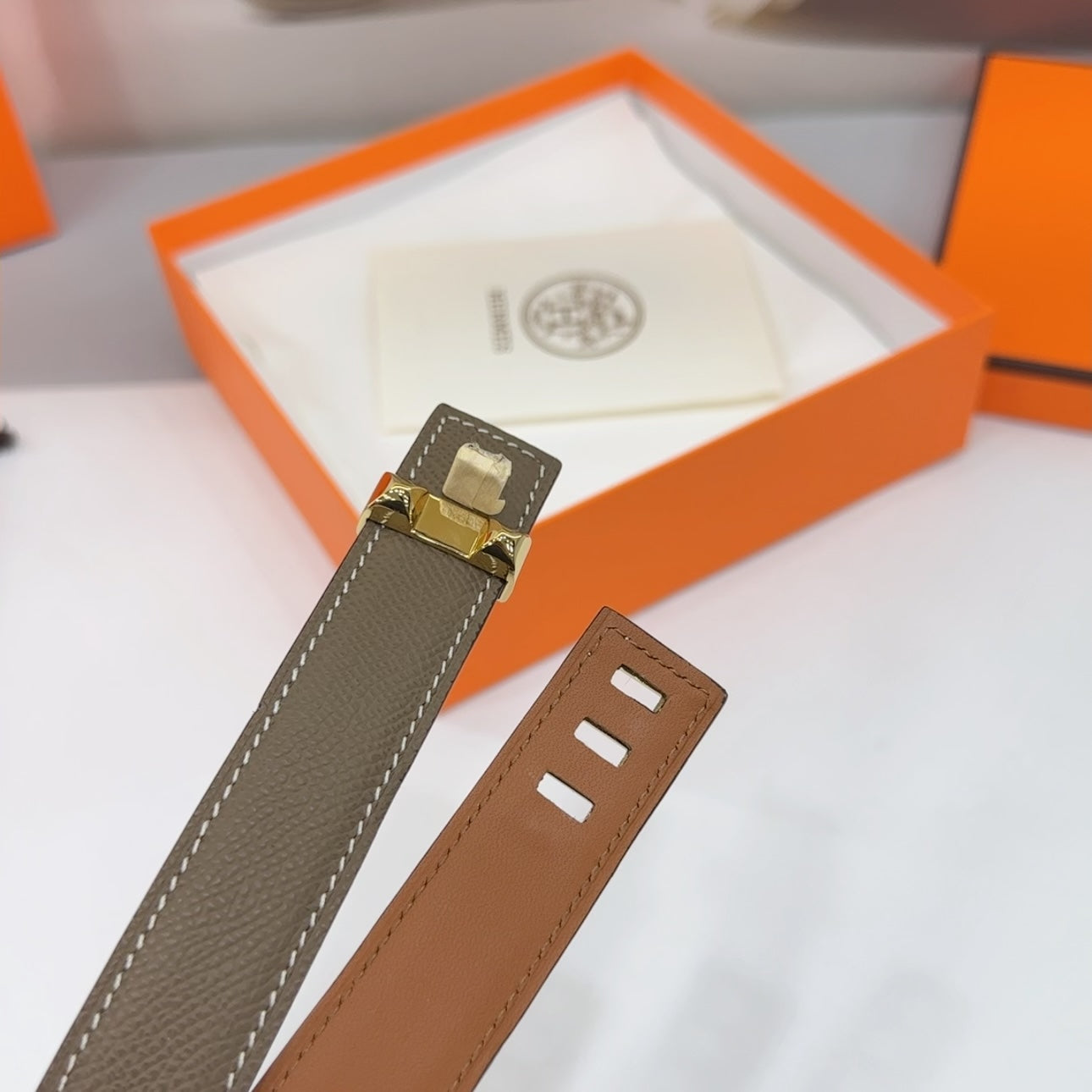 MAISON C.D.C. LEATHER BELT — ETAIN EPSOM (GOLD HARDWARE, 30MM)