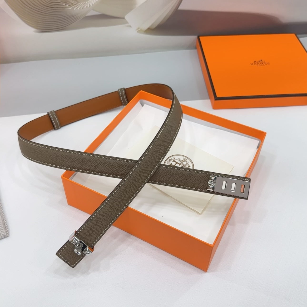 MAISON CDC LEATHER BELT — ETAIN EPSOM (SILVER HARDWARE, 30MM)