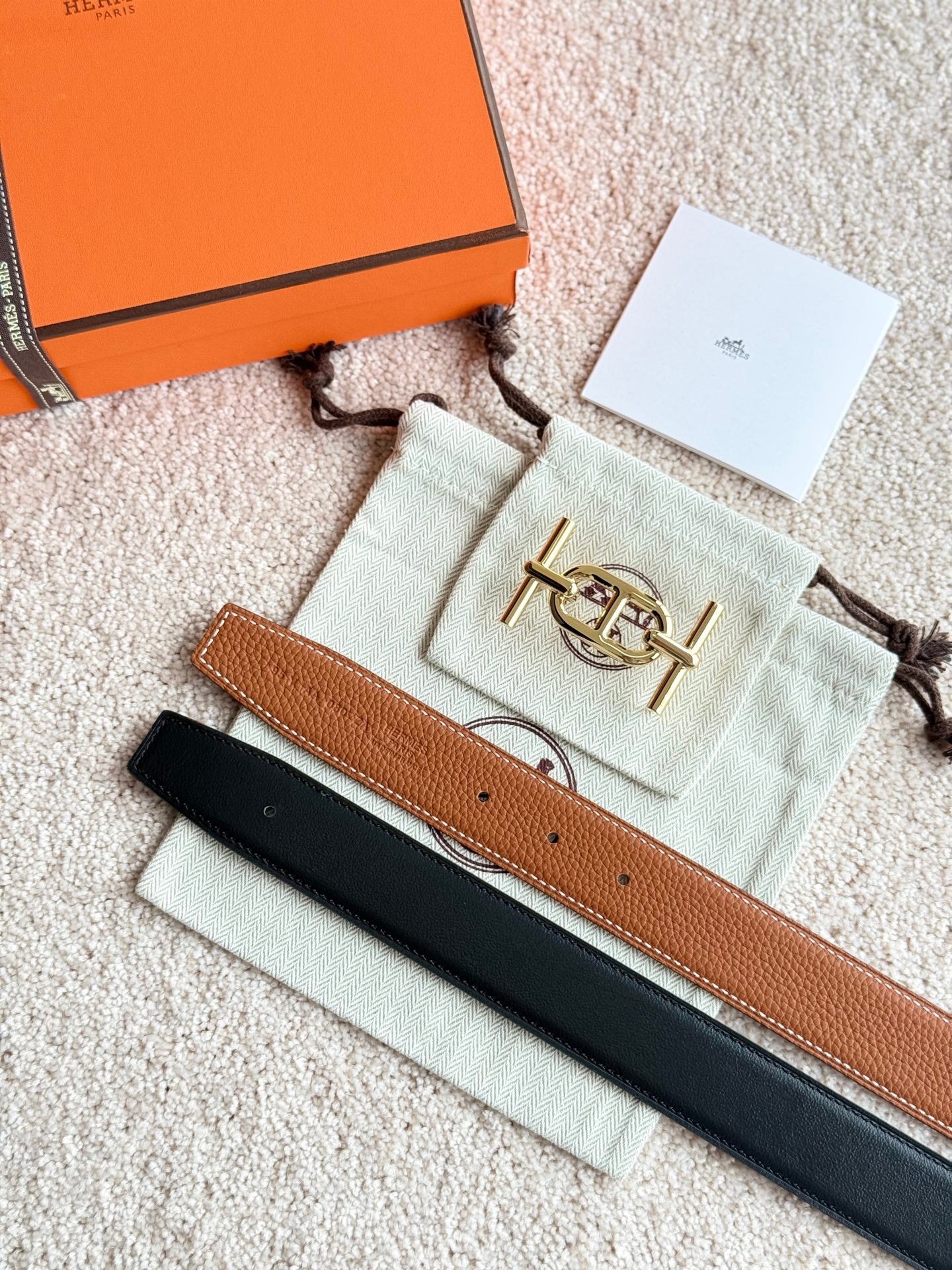 HELENE ANCRE LEATHER BELT — BROWN (GOLD HARDWARE, 32MM)