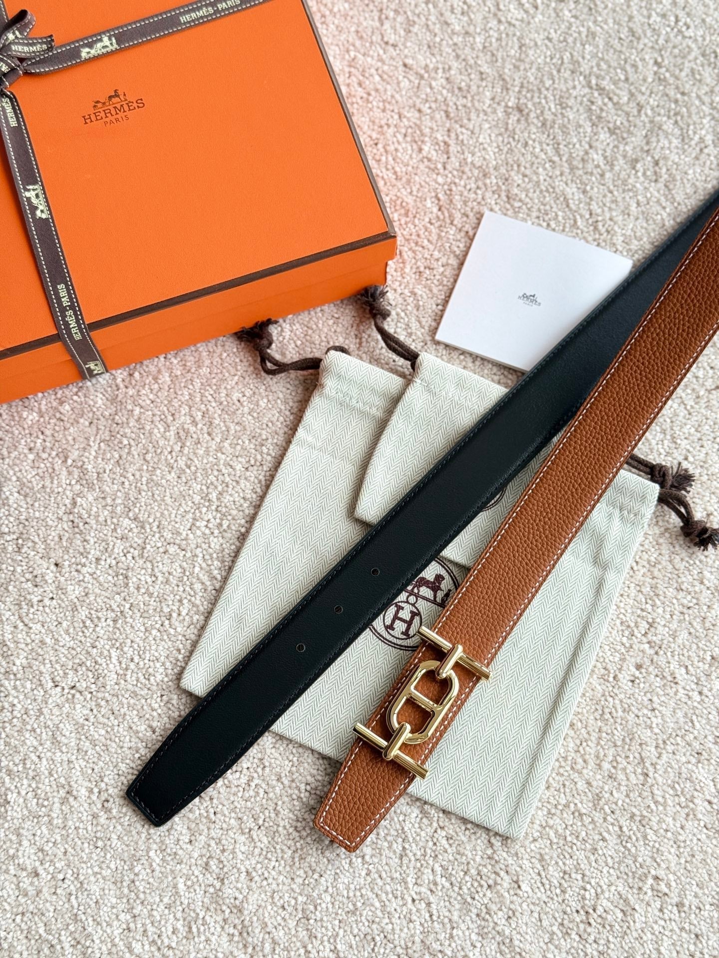 HELENE ANCRE LEATHER BELT — BROWN (GOLD HARDWARE, 32MM)