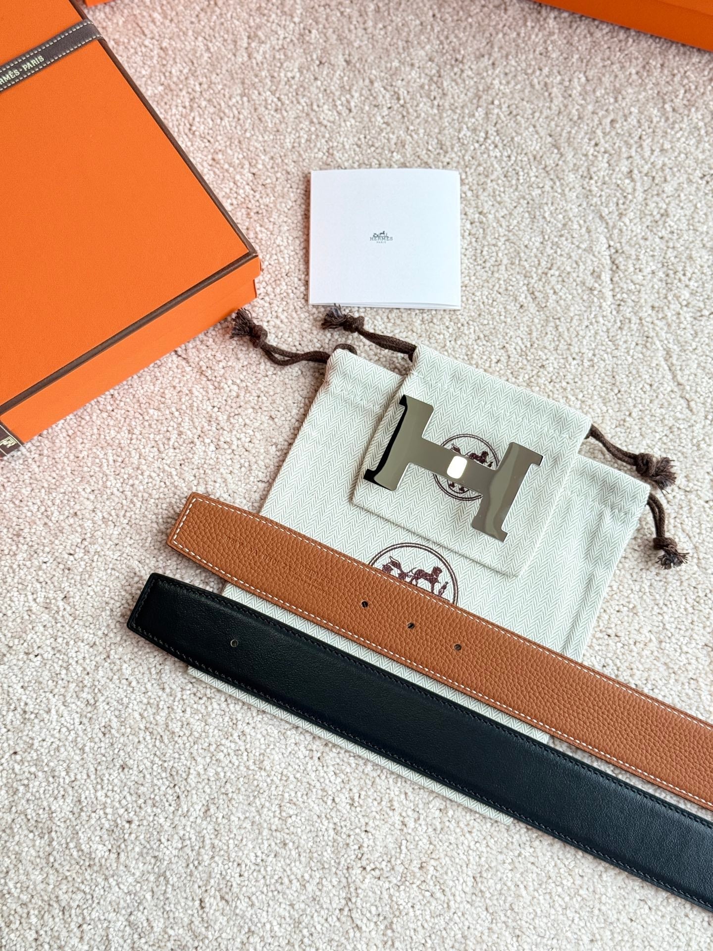 HELENE CONSTANCE REVERSIBLE LEATHER BELT — BROWN & BLACK (SILVER HARDWARE, 38MM)