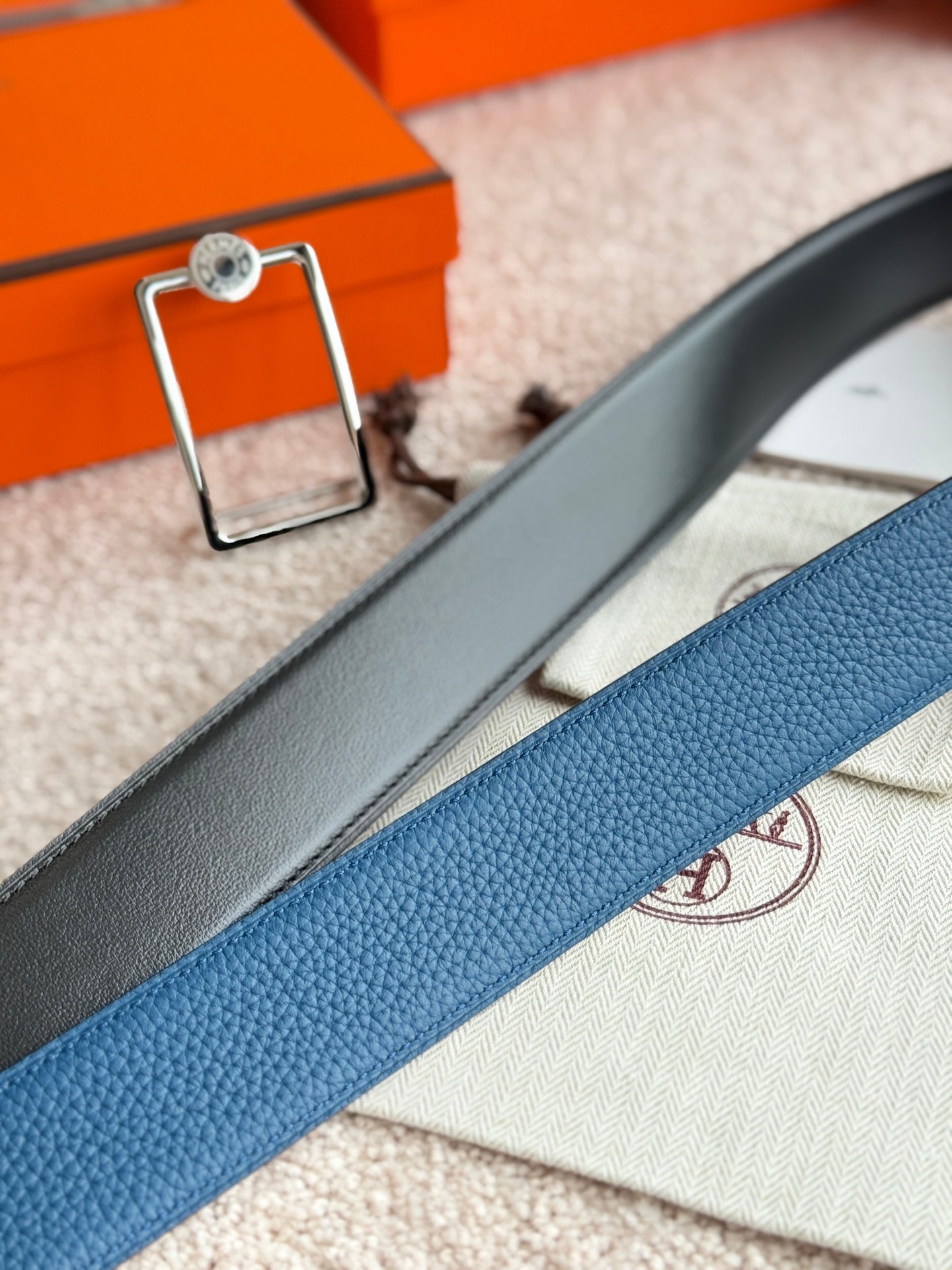 HELENE OSCAR LEATHER BELT — PRUSSIAN BLUE (SILVER HARDWARE, 38MM)