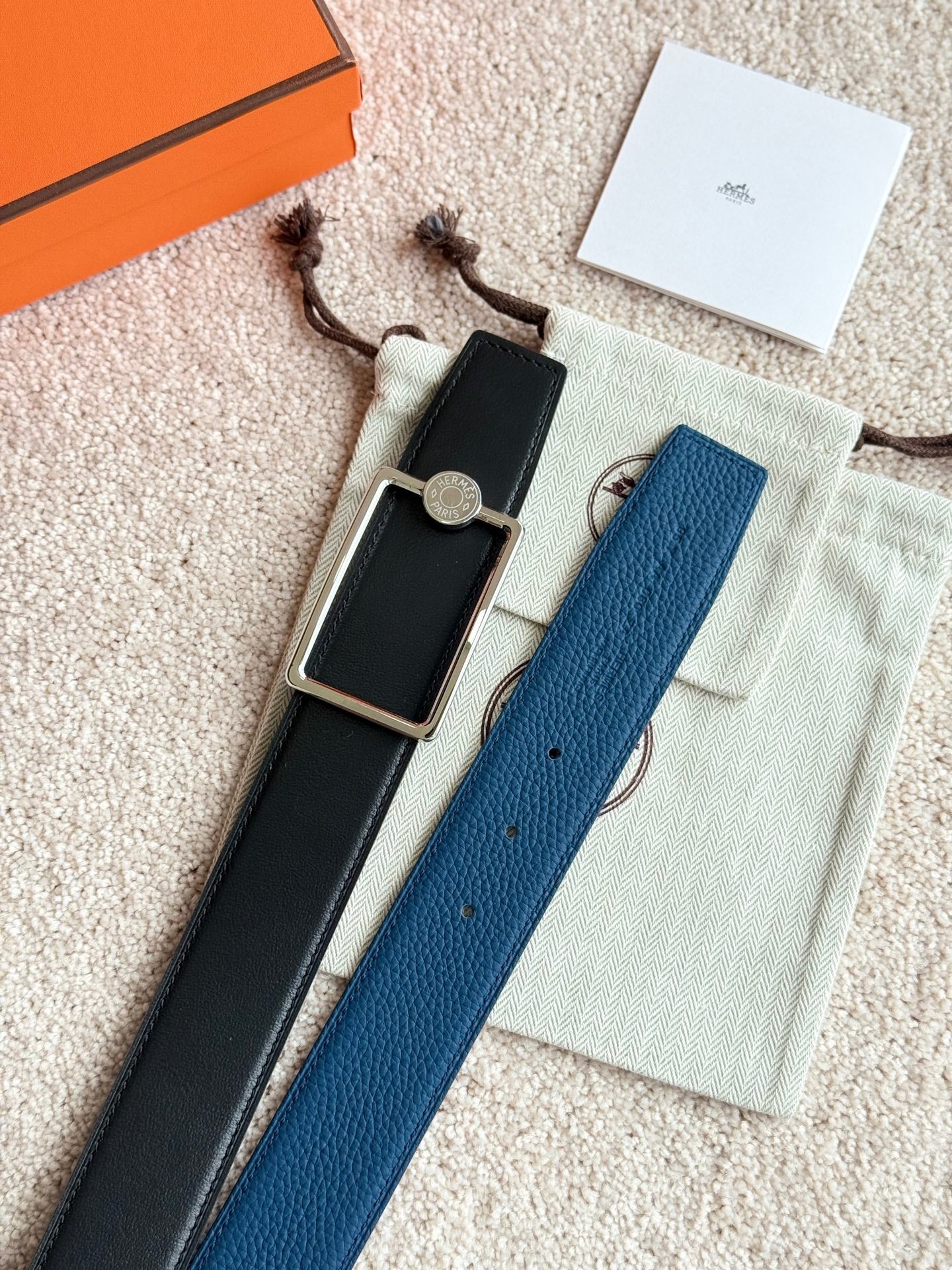 HELENE OSCAR LEATHER BELT — PRUSSIAN BLUE (SILVER HARDWARE, 38MM)