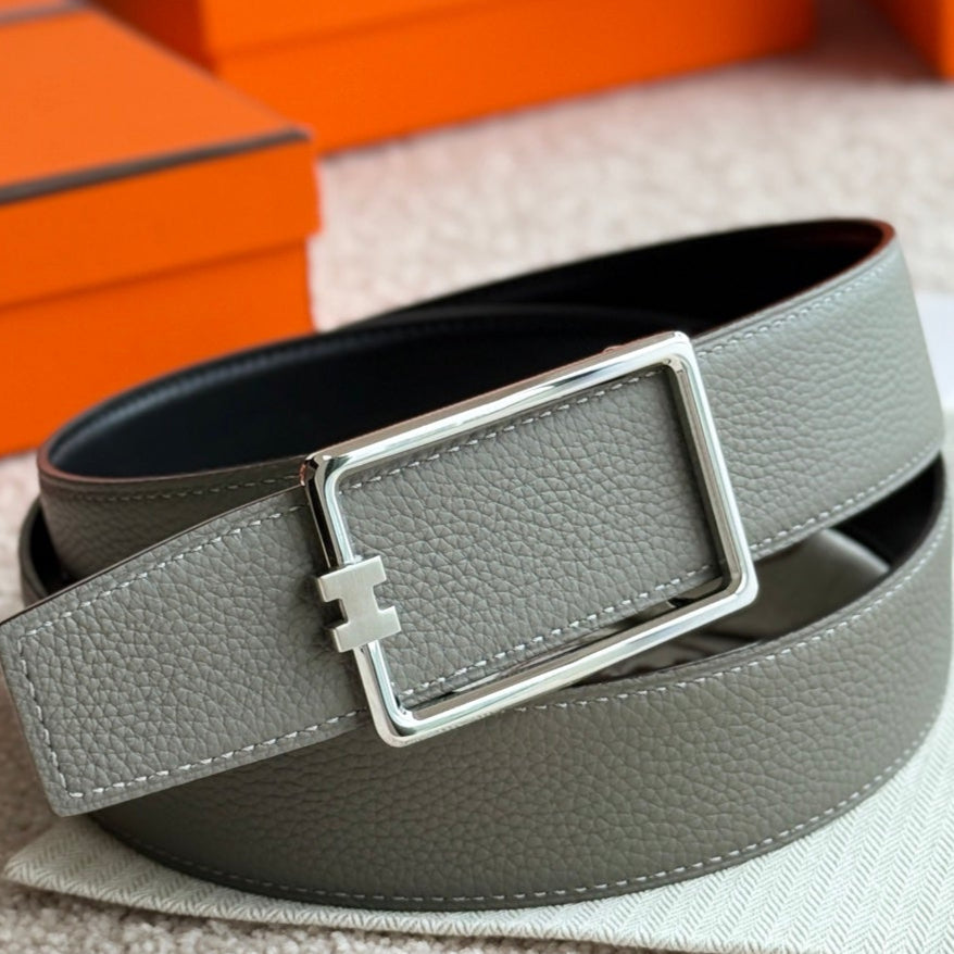 HELENE TUBE H LEATHER BELT — MEYER GRAY (SILVER HARDWARE, 38MM)